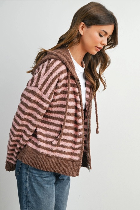 Jayden Striped Zip-Up Hooded Cardigan | Women's Fall & Winter Jacket | Striped | Cozy and Soft | Casual Style