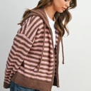  Jayden Striped Zip-Up Hooded Cardigan | Women's Fall & Winter Jacket | Striped | Cozy and Soft | Casual Style