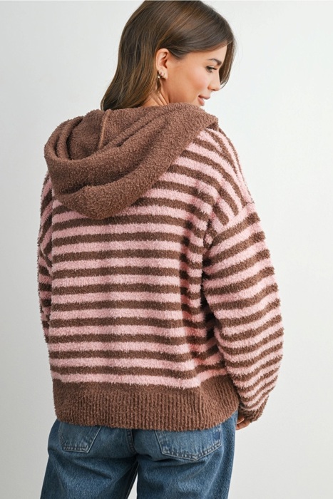 Jayden Striped Zip-Up Hooded Cardigan | Women's Fall & Winter Jacket | Striped | Cozy and Soft | Casual Style