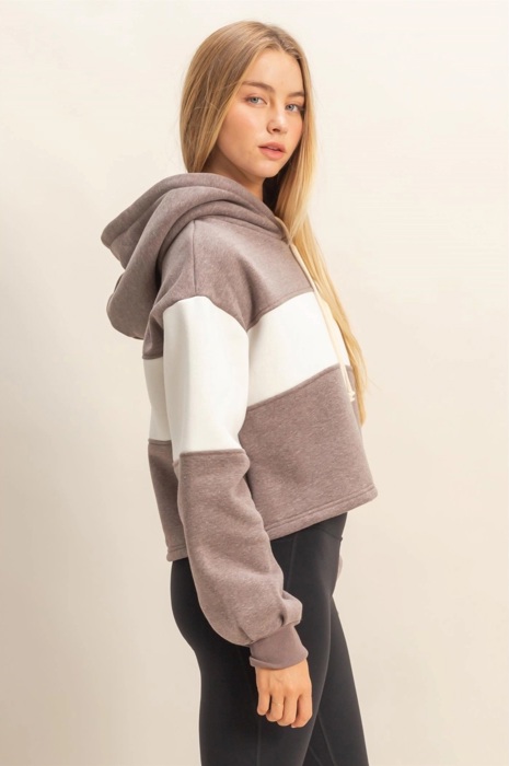 Joni Colorblock Cropped Hoodie | Tan Beige White Neutral Women's Sweatshirt with Hood | Fall and Winter Fashion | Casual Athleisure