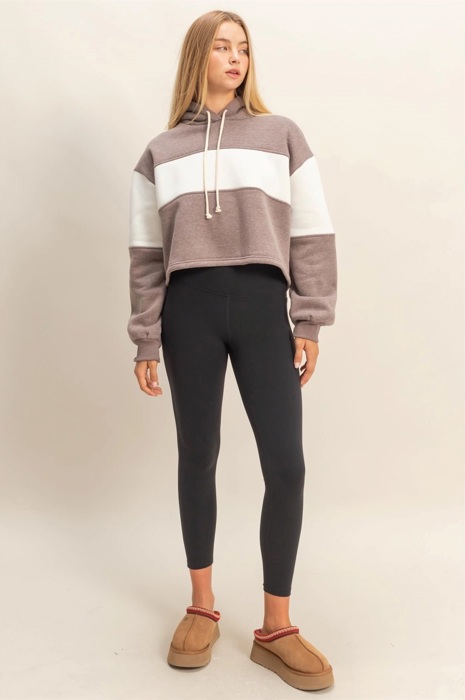 Joni Colorblock Cropped Hoodie | Tan Beige White Neutral Women's Sweatshirt with Hood | Fall and Winter Fashion | Casual Athleisure