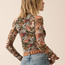  June Floral Mesh Long-Sleeve Mock Neck Top | Women's Shirt | Fall and Winter Trendy Fashion | Sheer