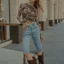  June Floral Mesh Long-Sleeve Mock Neck Top | Women's Shirt | Fall and Winter Trendy Fashion | Sheer