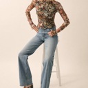  June Floral Mesh Long-Sleeve Mock Neck Top | Women's Shirt | Fall and Winter Trendy Fashion | Sheer