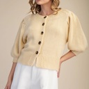  Kirsten Short Puff Sleeve Button Down Sweater | Butter Yellow Spring Top | Cardigan