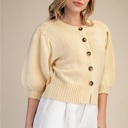  Kirsten Short Puff Sleeve Button Down Sweater | Butter Yellow Spring Top | Cardigan