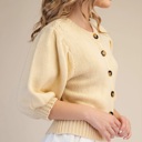  Kirsten Short Puff Sleeve Button Down Sweater | Butter Yellow Spring Top | Cardigan