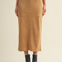  Krista Back Slit Tan Suede Skirt | Women's Fall and Winter Trendy Fashion | Buttery-Soft | High-Waisted | Holiday Outfit