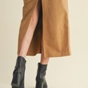  Krista Back Slit Tan Suede Skirt | Women's Fall and Winter Trendy Fashion | Buttery-Soft | High-Waisted | Holiday Outfit