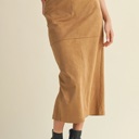  Krista Back Slit Tan Suede Skirt | Women's Fall and Winter Trendy Fashion | Buttery-Soft | High-Waisted | Holiday Outfit