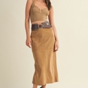  Krista Back Slit Tan Suede Skirt | Women's Fall and Winter Trendy Fashion | Buttery-Soft | High-Waisted | Holiday Outfit