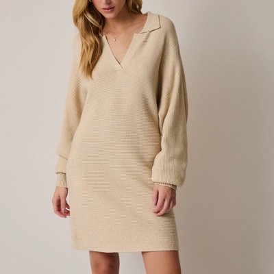 Kristin Collared Sweater Dress | Women's Fall and Winter Fashion | Thanksgiving and Holiday Outfit Inspo | Neutral | Long Sleeves | Mini | Layering