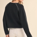  Leia Contrast Blanket Stitch Sweater Cardigan | Women's Black Soft Warm Knit Button-Up Top | Fall and Winter Fashion