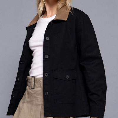 Liana Corduroy Barn Jacket - BLACK | Women's Casual Fall and Winter Style | Trendy | Collared | Neutral