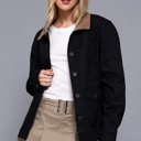  Liana Corduroy Barn Jacket - BLACK | Women's Casual Fall and Winter Style | Trendy | Collared | Neutral