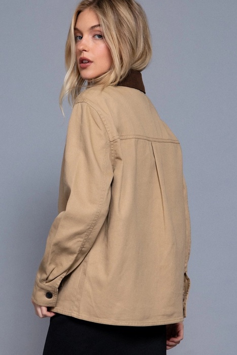 Liana Corduroy Barn Jacket - KHAKI | Women's Casual Fall and Winter Style | Trendy | Collared | Neutral