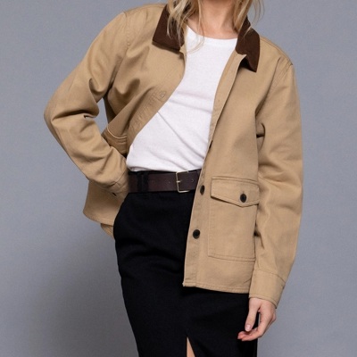 Liana Corduroy Barn Jacket - KHAKI | Women's Casual Fall and Winter Style | Trendy | Collared | Neutral