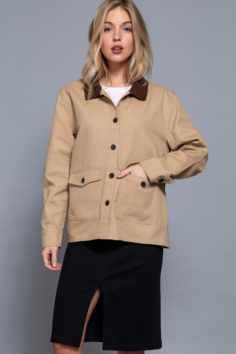 Liana Corduroy Barn Jacket - KHAKI | Women's Casual Fall and Winter Style | Trendy | Collared | Neutral