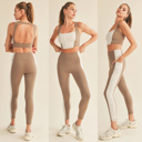  Lola Bustier Crop Top + Legging Set | Taupe Neutral Leggings Set | Open-Back Sports Bra | Activewear