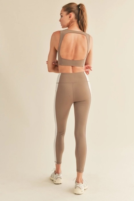 Lola Bustier Crop Top + Legging Set | Taupe Neutral Leggings Set | Open-Back Sports Bra | Activewear