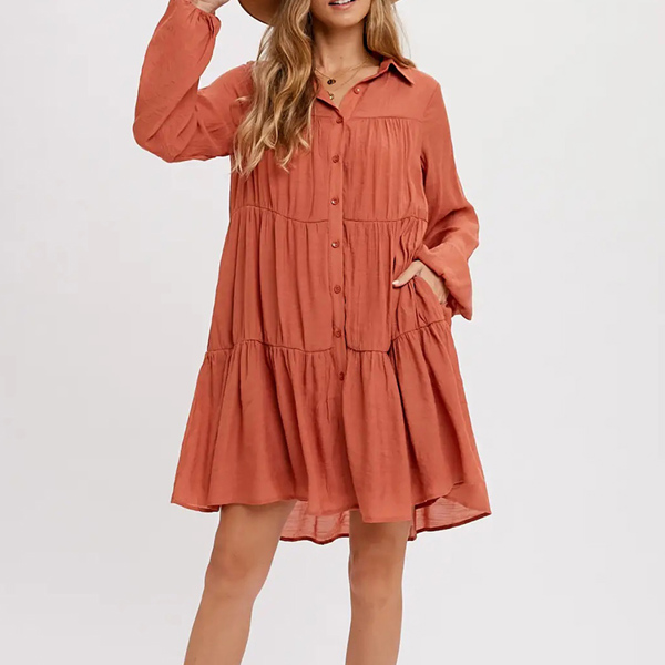 Madelyn Button Up Tiered Shirt Dress | Women's Terracotta V