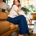  Madyson Stud Wide Leg Jeans | Women's Denim | Trendy High Waist Medium Wash | Fall and Winter Style | Year-Round | Statement Jean