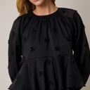  Maggie Tiered Mesh Blouse | Black Women's Top | Holiday Style | Textured Florals | Flowy Peplum | Lightweight