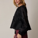  Maggie Tiered Mesh Blouse | Black Women's Top | Holiday Style | Textured Florals | Flowy Peplum | Lightweight