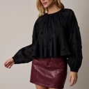  Maggie Tiered Mesh Blouse | Black Women's Top | Holiday Style | Textured Florals | Flowy Peplum | Lightweight