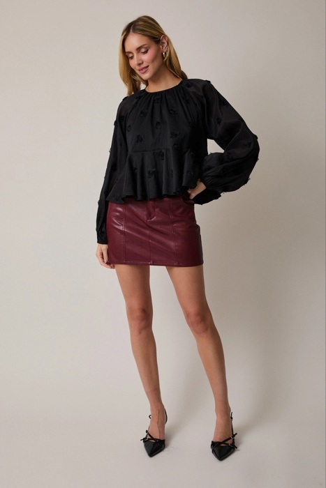 Maggie Tiered Mesh Blouse | Black Women's Top | Holiday Style | Textured Florals | Flowy Peplum | Lightweight