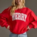  Merry Graphic Sweatshirt | Red or Green Women's Pullover Tops | Christmas Holiday Festive Winter Fashion | Crewneck | Long Sleeve