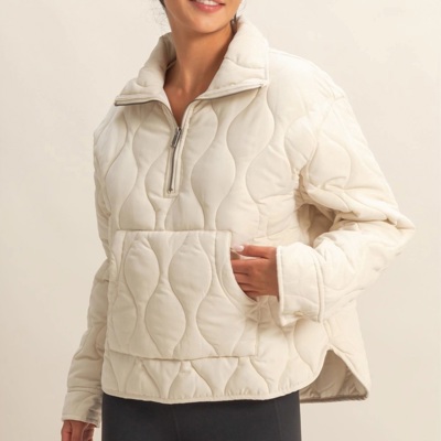 Mia Quilted Half-Zip High Neck Pullover | Women's Fall Jacket | Neutral Beige | Relaxed Fit | Comfy Style