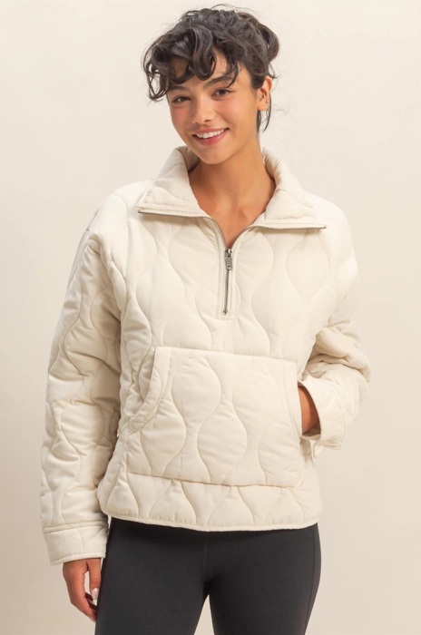 Mia Quilted Half-Zip High Neck Pullover | Women's Fall Jacket | Neutral Beige | Relaxed Fit | Comfy Style