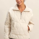  Mia Quilted Half-Zip High Neck Pullover | Women's Fall Jacket | Neutral Beige | Relaxed Fit | Comfy Style