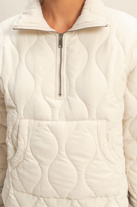 Mia Quilted Half-Zip High Neck Pullover | Women's Fall Jacket | Neutral Beige | Relaxed Fit | Comfy Style