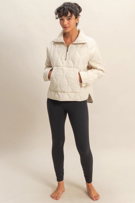 Mia Quilted Half-Zip High Neck Pullover | Women's Fall Jacket | Neutral Beige | Relaxed Fit | Comfy Style