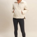  Mia Quilted Half-Zip High Neck Pullover | Women's Fall Jacket | Neutral Beige | Relaxed Fit | Comfy Style