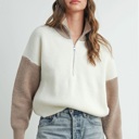  Micah Color Block Collar Half Zipper Pullover Sweater | Women's Winter Style | Neutral