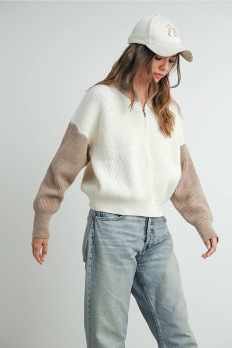 Micah Color Block Collar Half Zipper Pullover Sweater | Women's Winter Style | Neutral
