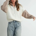  Micah Color Block Collar Half Zipper Pullover Sweater | Women's Winter Style | Neutral