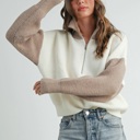  Micah Color Block Collar Half Zipper Pullover Sweater | Women's Winter Style | Neutral