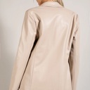  Monet Faux Leather Blazer | Women's Beige Jacket | Fall and Winter Trendy Style | Neutral Fashion | Collared Single-Breasted | Flap Pockets | Long Sleeves