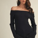  Monica Bell Sleeve Sweater Top | Black Women's Pullover Shirt | Fall and Winter Trendy Fashion | Off-Shoulder | Soft & Stretchy