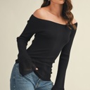  Monica Bell Sleeve Sweater Top | Black Women's Pullover Shirt | Fall and Winter Trendy Fashion | Off-Shoulder | Soft & Stretchy