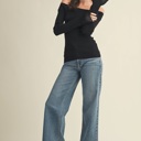  Monica Bell Sleeve Sweater Top | Black Women's Pullover Shirt | Fall and Winter Trendy Fashion | Off-Shoulder | Soft & Stretchy