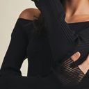  Monica Bell Sleeve Sweater Top | Black Women's Pullover Shirt | Fall and Winter Trendy Fashion | Off-Shoulder | Soft & Stretchy