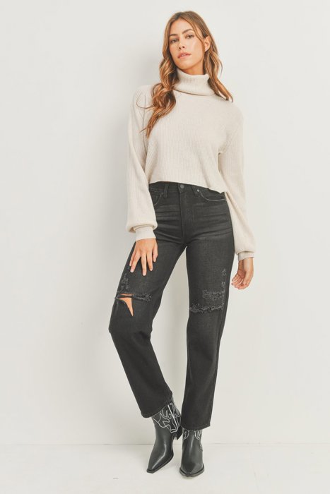 Morgan Baggy Skater Jean | Black Distressed Denim | Wide Leg | Trendy