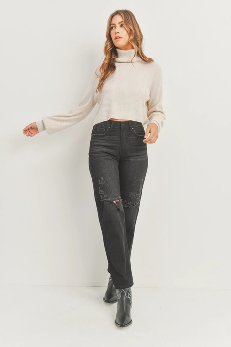 Morgan Baggy Skater Jean | Black Distressed Denim | Wide Leg | Trendy