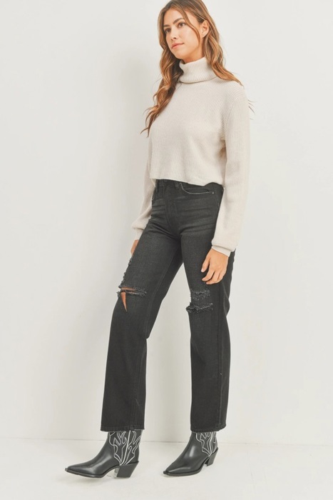 Morgan Baggy Skater Jean | Black Distressed Denim | Wide Leg | Trendy