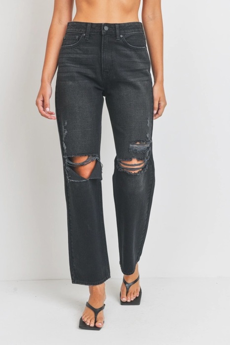 Morgan Baggy Skater Jean | Black Distressed Denim | Wide Leg | Trendy